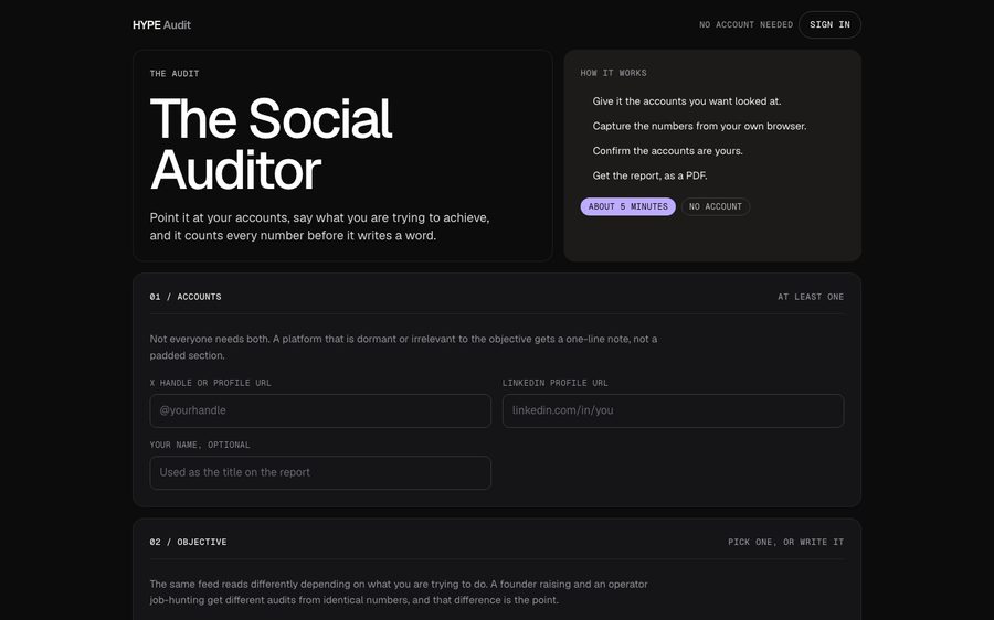 The Social Auditor landing page
